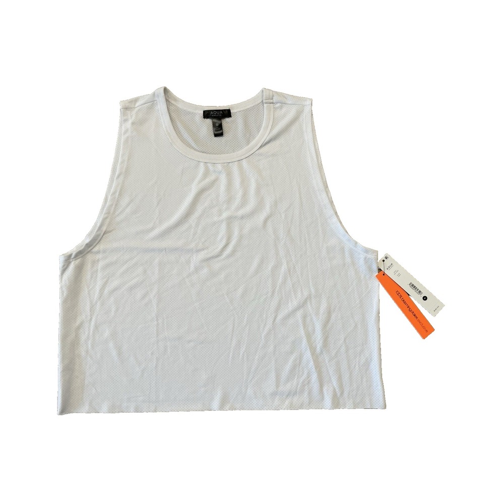 NWT Bloomingdales Aqua Athletic White Perforated Mesh Tank Top Retail $48 Sz M